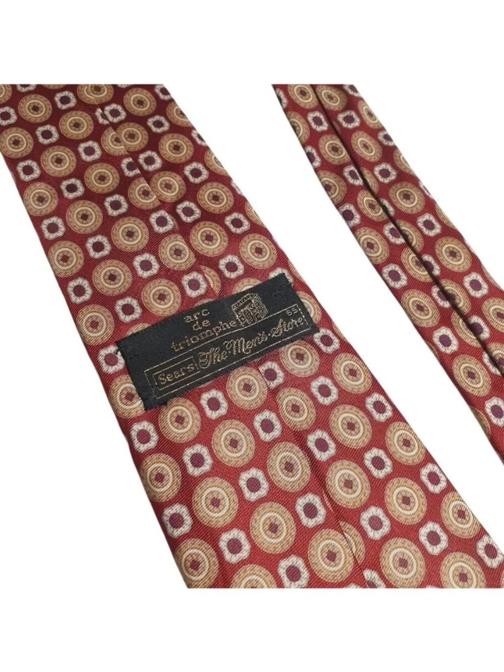 Arc De Triomphe Sears Mens Store Red Gold Patterned Tie Circle Motif Vintage